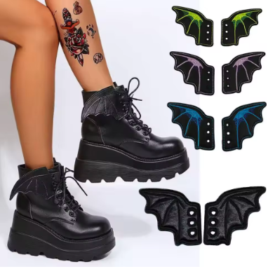 Bat Wings Shoes Charms Gothic Boot Accessories for Emo Style Dark Fashion Statement