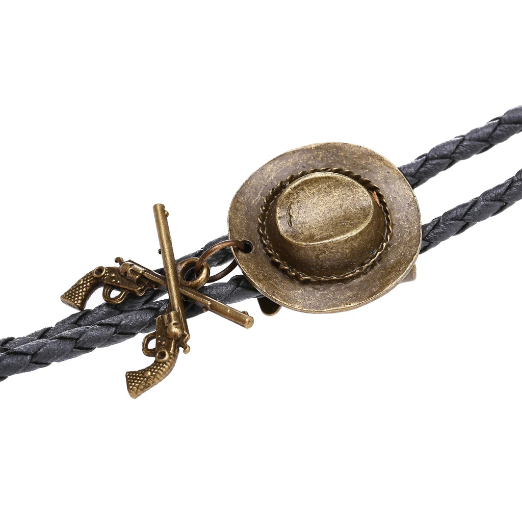 Western Cowboy Double Gun Hat & Metal Bolo Tie