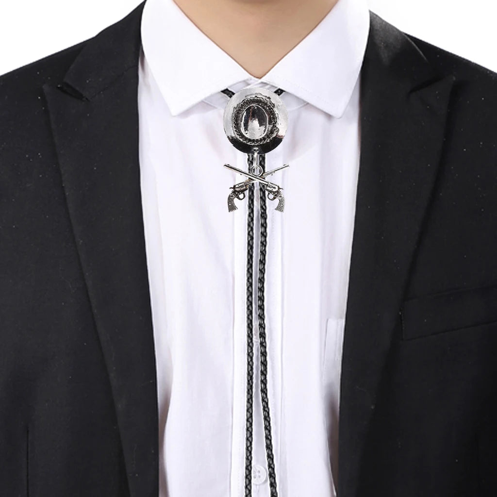 Western Cowboy Double Gun Hat & Metal Bolo Tie