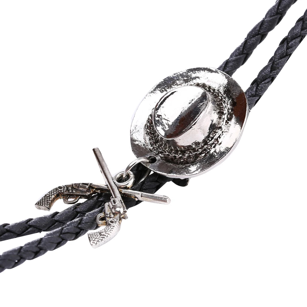 Western Cowboy Double Gun Hat & Metal Bolo Tie