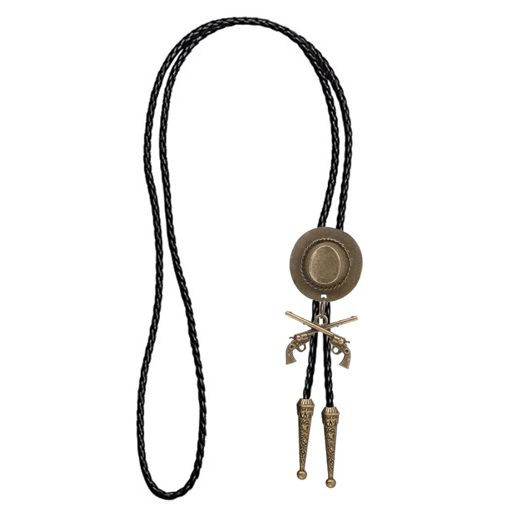 Western Cowboy Double Gun Hat & Metal Bolo Tie