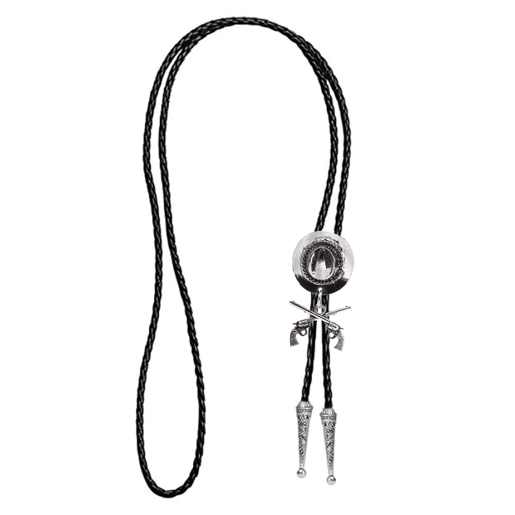 Western Cowboy Double Gun Hat & Metal Bolo Tie