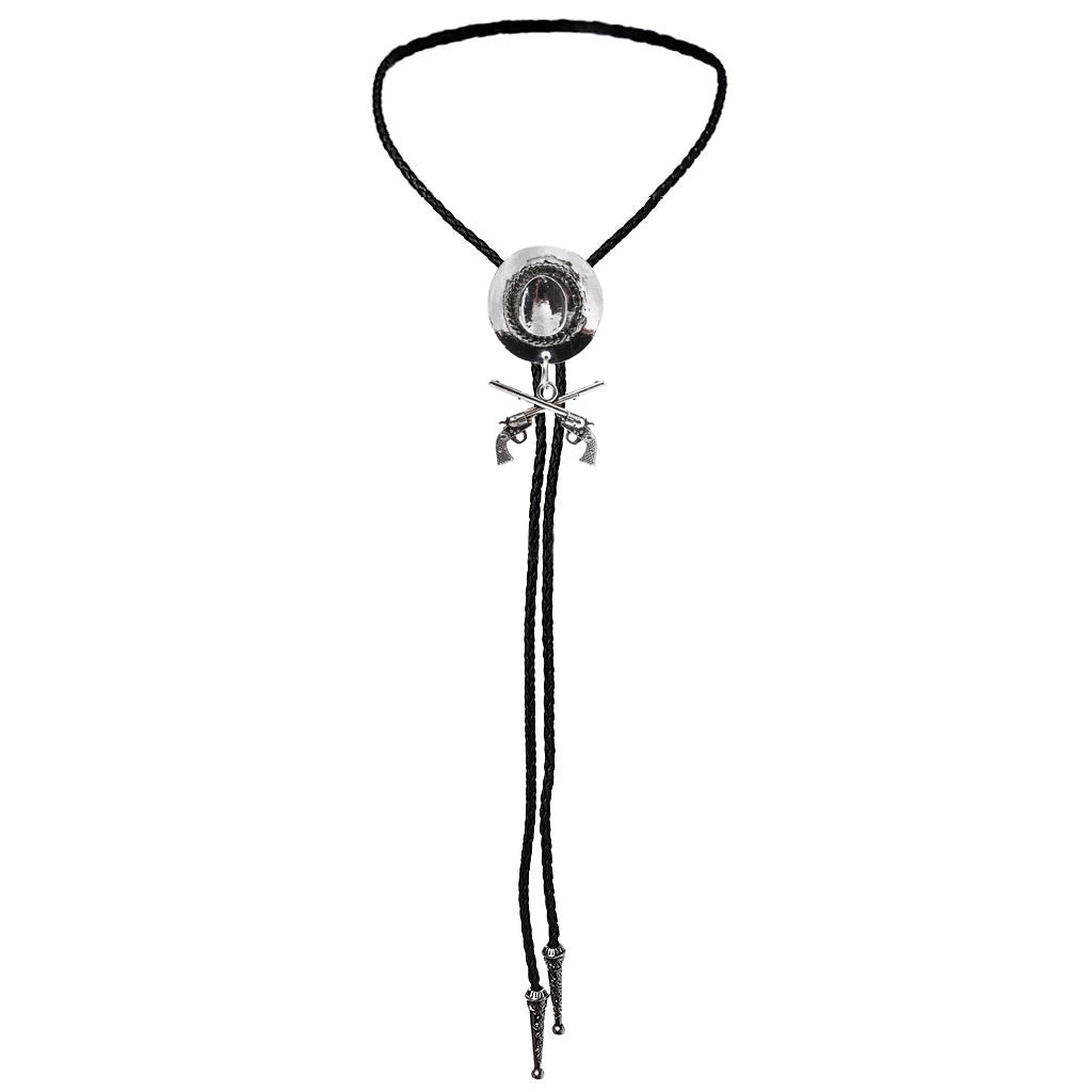 Western Cowboy Double Gun Hat & Metal Bolo Tie