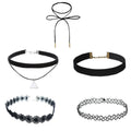 Classic Gothic Tattoo Lace Choker Necklace Set  7Pcs Stretch Velvet Jewelry Emo