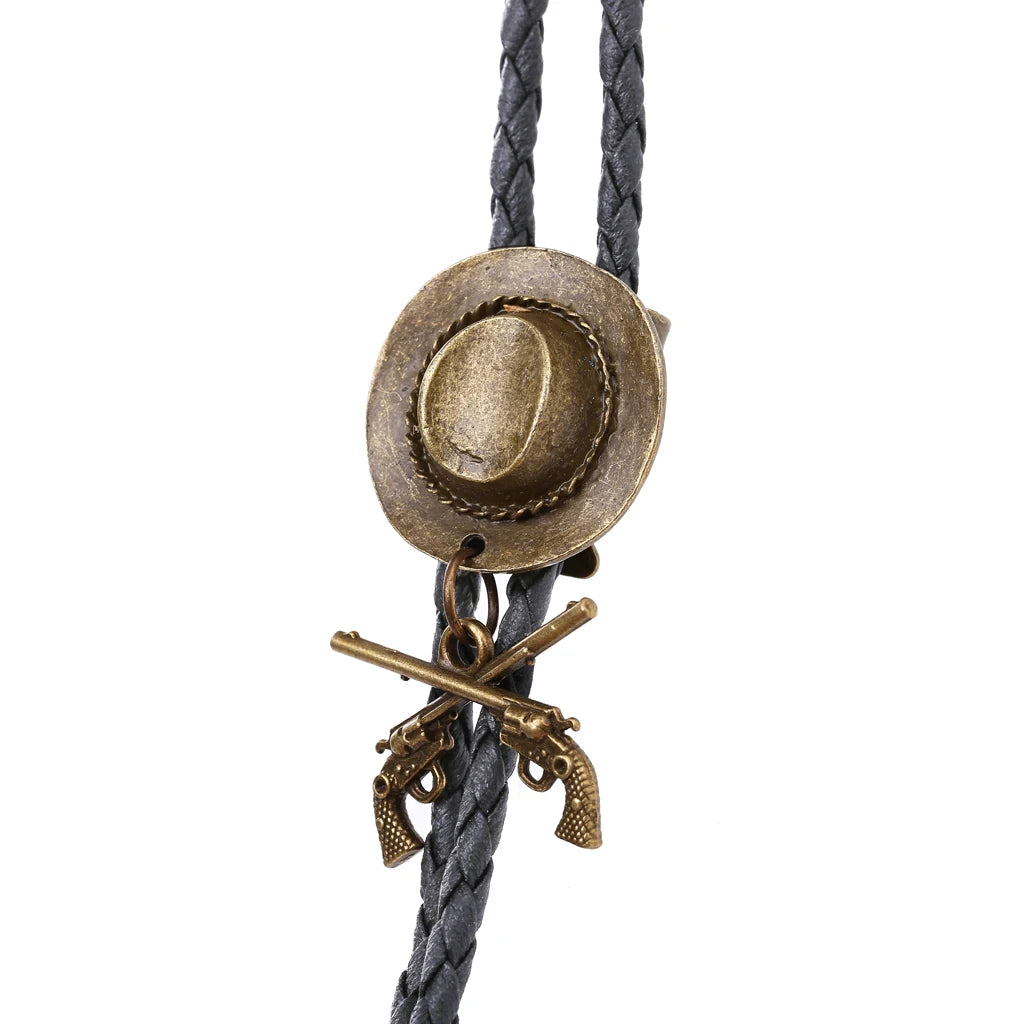 Western Cowboy Double Gun Hat & Metal Bolo Tie
