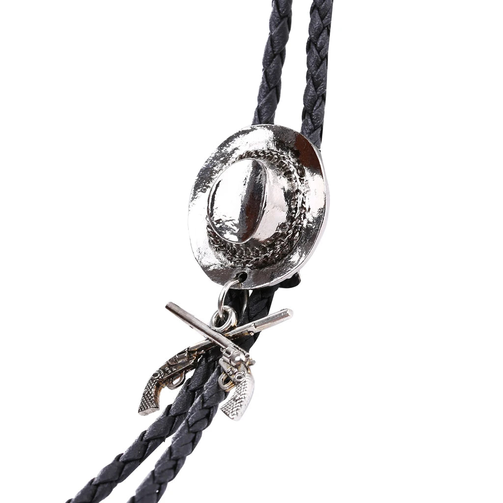 Western Cowboy Double Gun Hat & Metal Bolo Tie