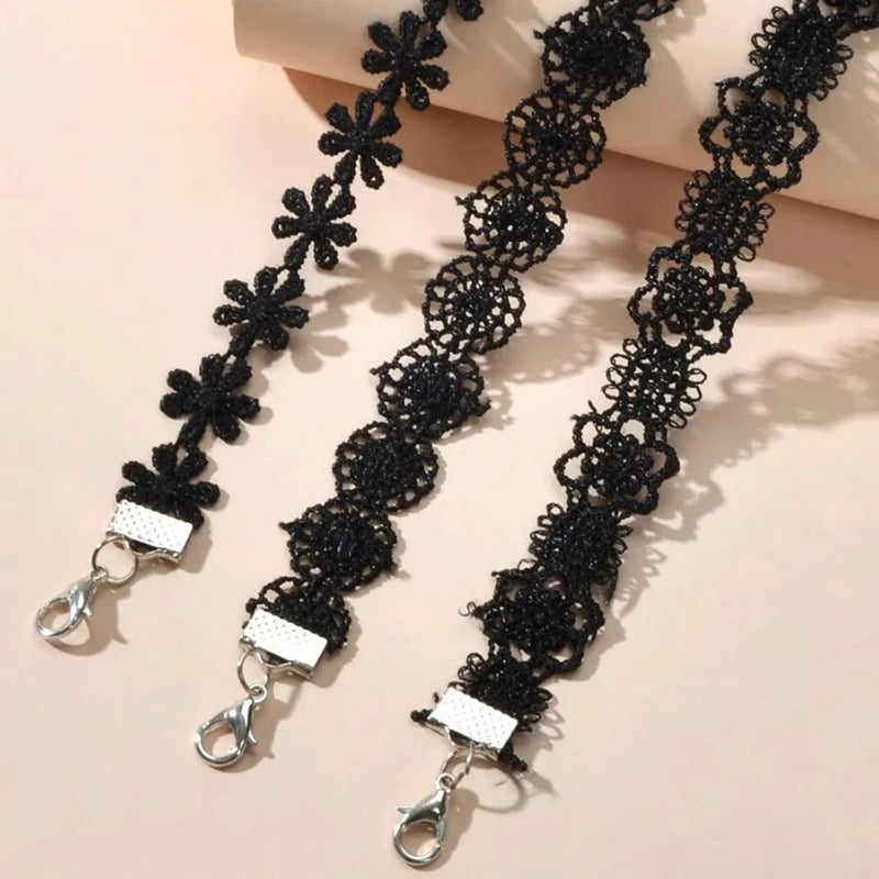 Classic Gothic Tattoo Lace Choker Necklace Set  7Pcs Stretch Velvet Jewelry Emo