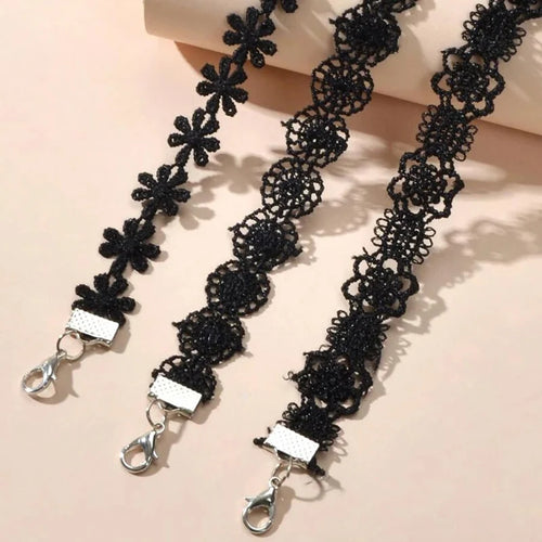 Classic Gothic Tattoo Lace Choker Necklace Set  7Pcs Stretch Velvet Jewelry Emo