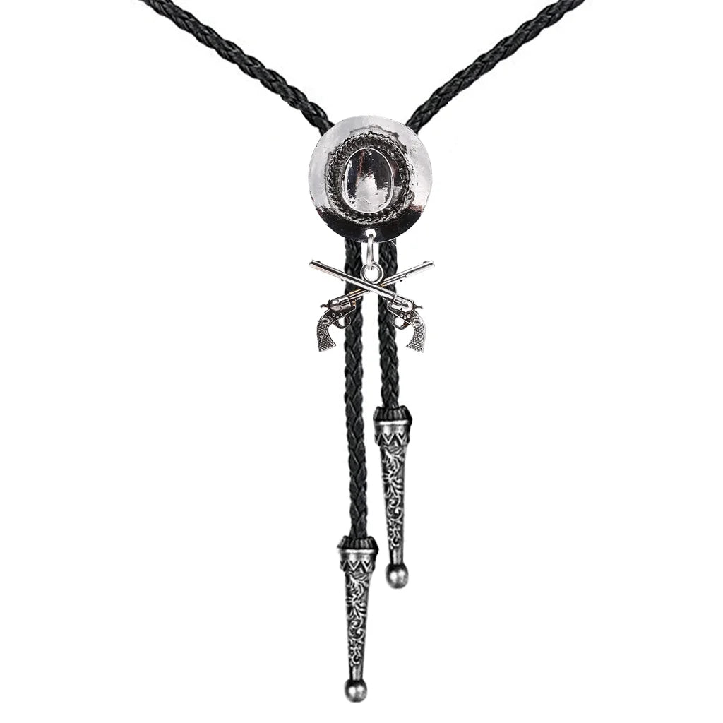 Western Cowboy Double Gun Hat & Metal Bolo Tie