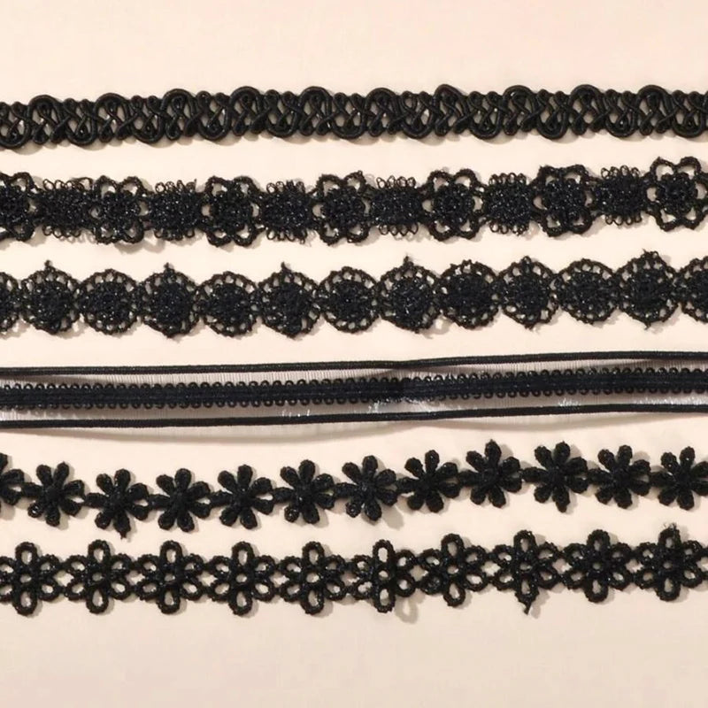 Classic Gothic Tattoo Lace Choker Necklace Set  7Pcs Stretch Velvet Jewelry Emo