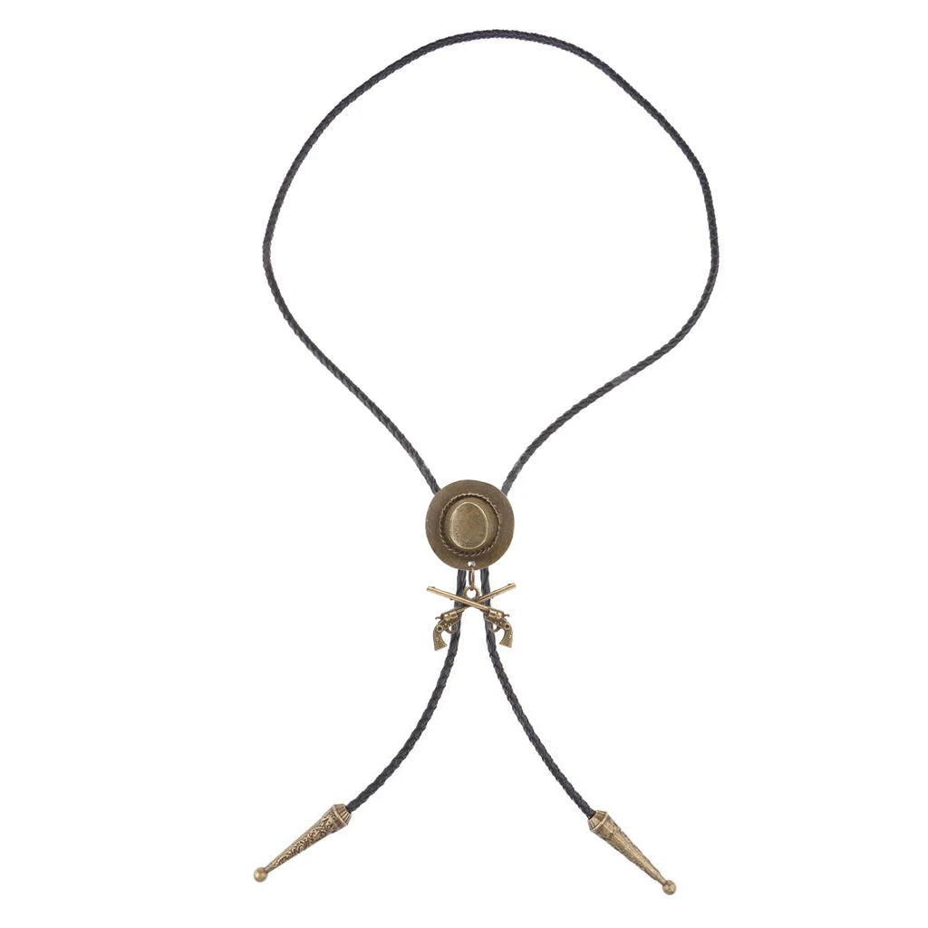 Western Cowboy Double Gun Hat & Metal Bolo Tie