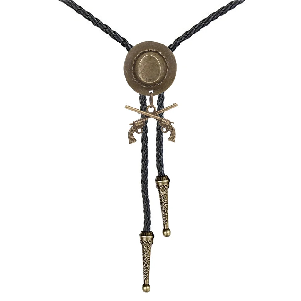 Western Cowboy Double Gun Hat & Metal Bolo Tie