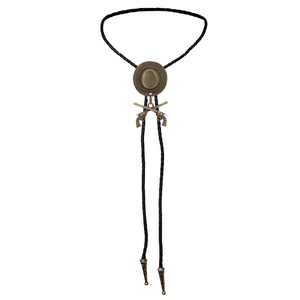 Western Cowboy Double Gun Hat & Metal Bolo Tie