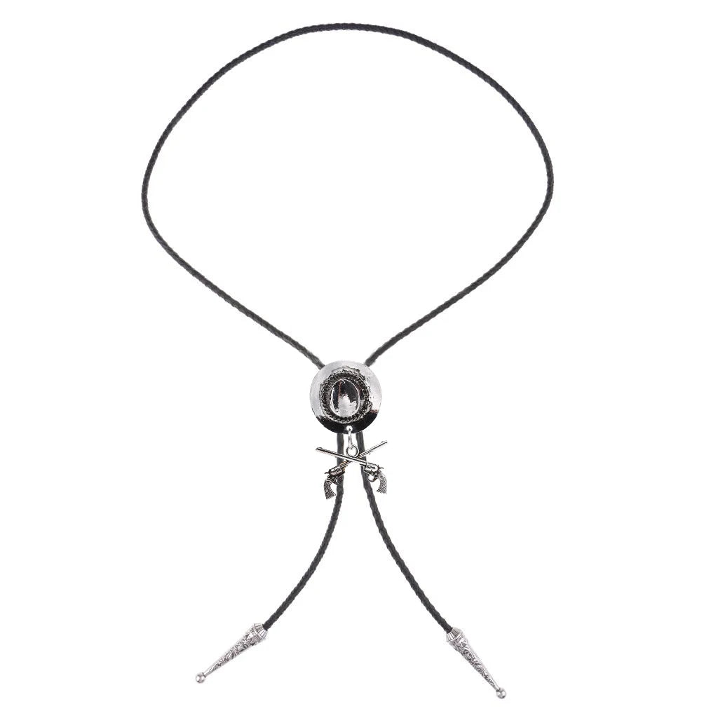 Western Cowboy Double Gun Hat & Metal Bolo Tie