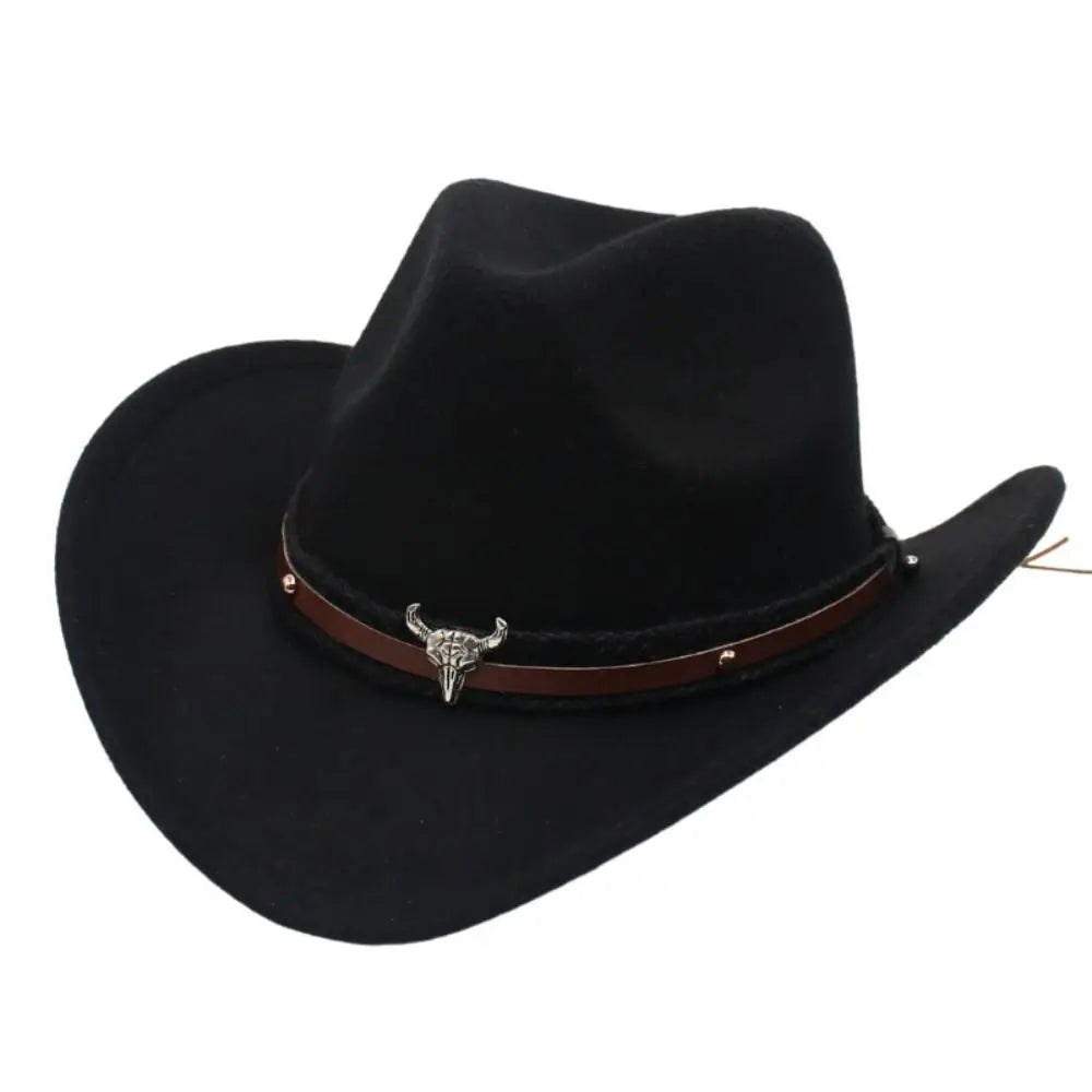 Western Cowboy Hat – Men’s Jazz Knight Felt Hat with Skull-Shaped Decoration, Ethnic Grassland Sombrero Style
