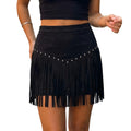 Women’s Western Tassel Mini Skirt – High Waist Cowgirl