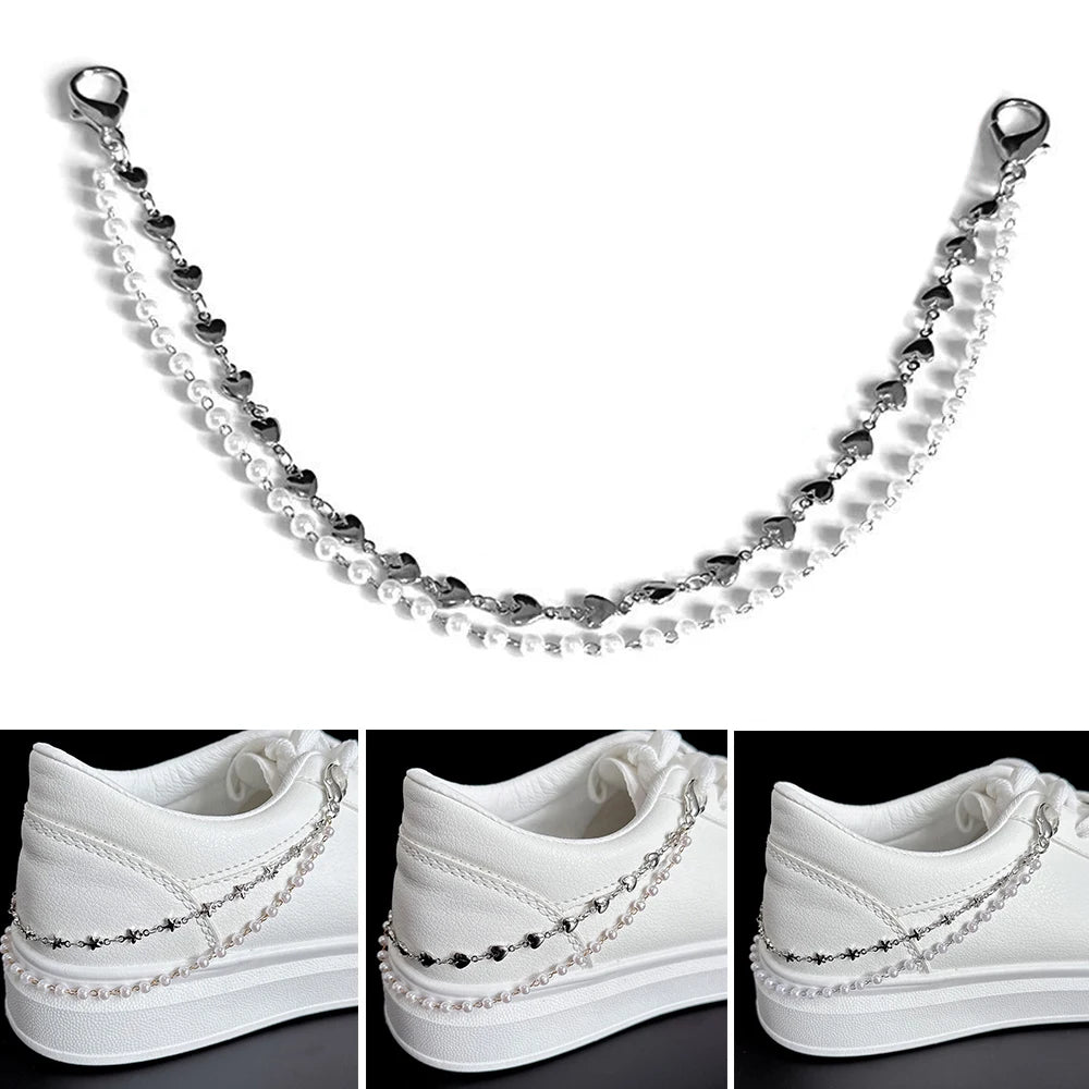 Metal Pearl Chain Canvas Shoes Buckles Charms For Trainers,shoes,boots And Crocs Gold Silver Detachable
