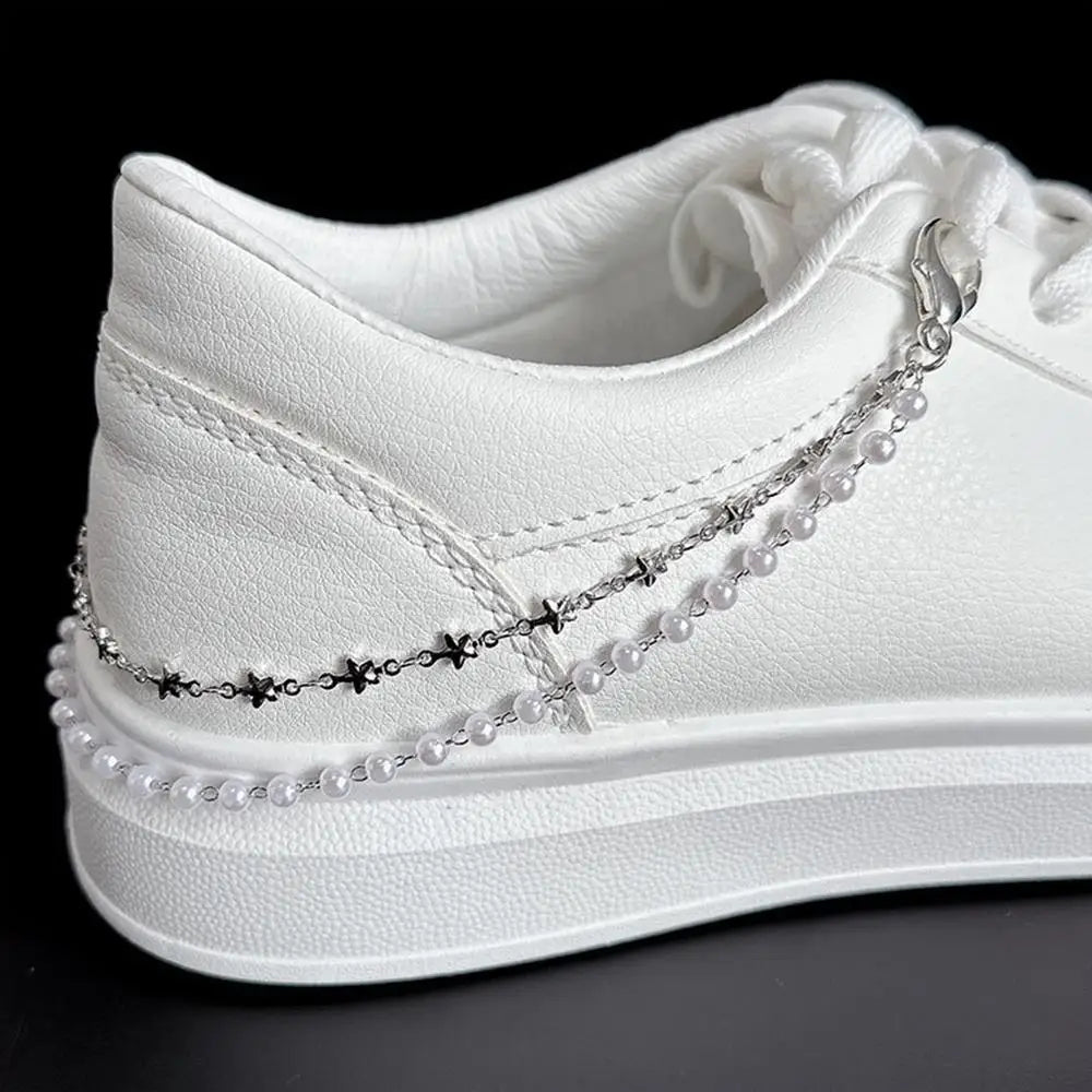 Metal Pearl Chain Canvas Shoes Buckles Charms For Trainers,shoes,boots And Crocs Gold Silver Detachable