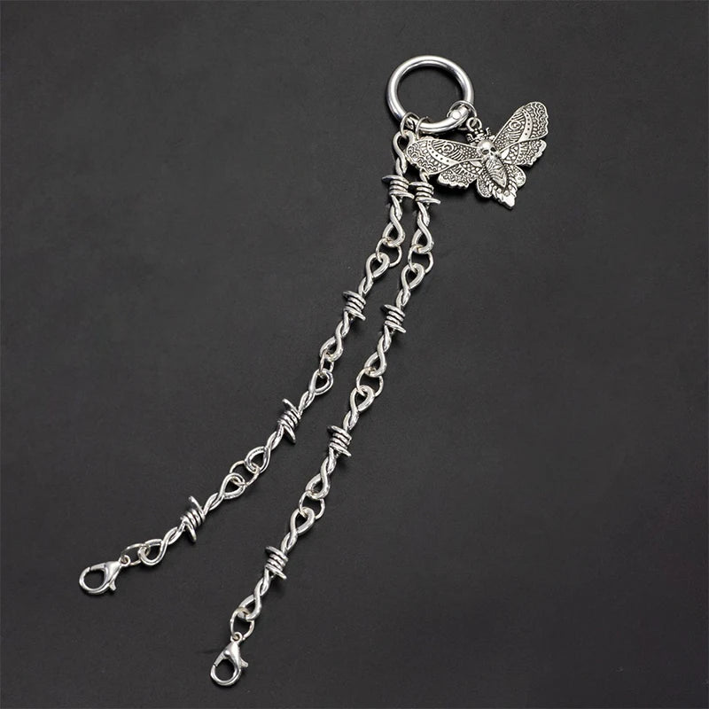 Gothic Skull Moth Metal Shoe Chain for Combat Boots – Punk Goth Street Style Jewelry Accessory