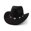 Women’s Western Cowboy Hat – Studded Pinched Cowgirl Fedora with Wide Brim and Belt Buckle