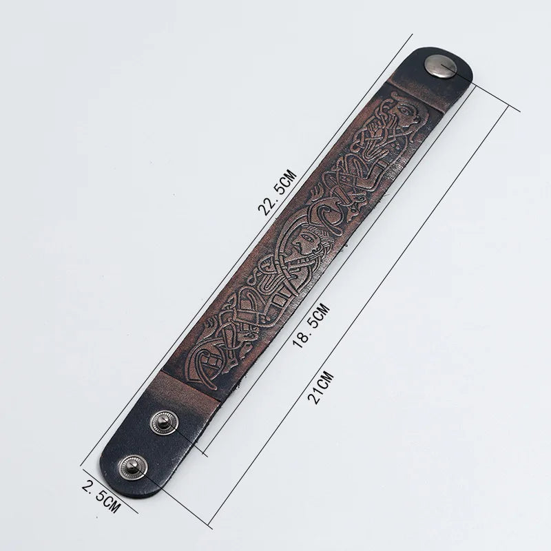 Retro Embossed Totem Cowhide Leather Wristband