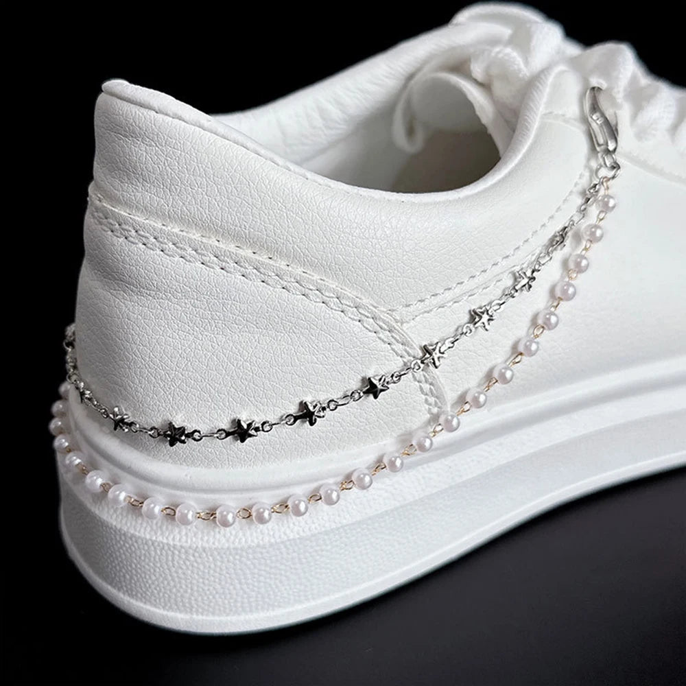 Metal Pearl Chain Canvas Shoes Buckles Charms For Trainers,shoes,boots And Crocs Gold Silver Detachable