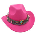 Ethnic Style Western Cowboy Hat – Tibetan-Inspired Tassels & Colorful Rope, Wide Roll Brim Hat UNISEXSEX  Cap