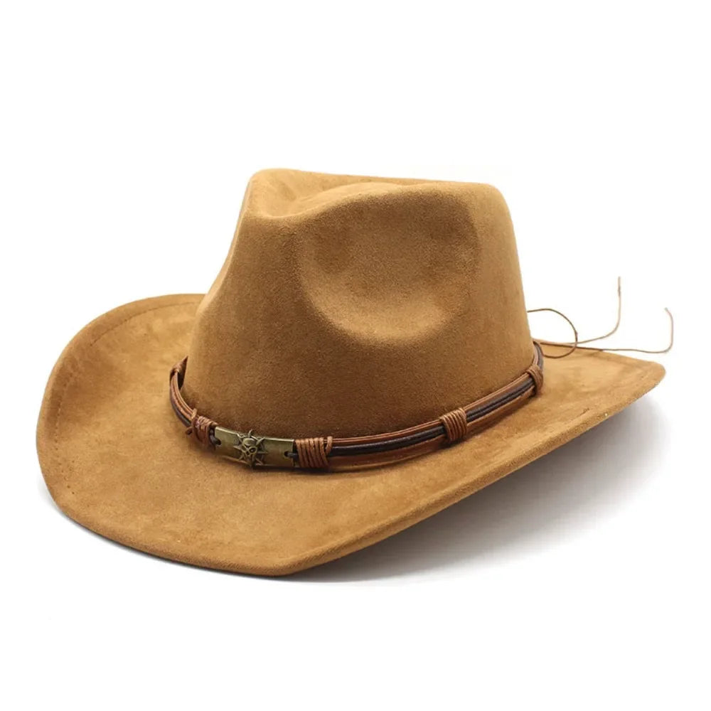 Western Cowboy Hat – Men’s Jazz Knight Felt Hat with Skull-Shaped Decoration, Ethnic Grassland Sombrero Style
