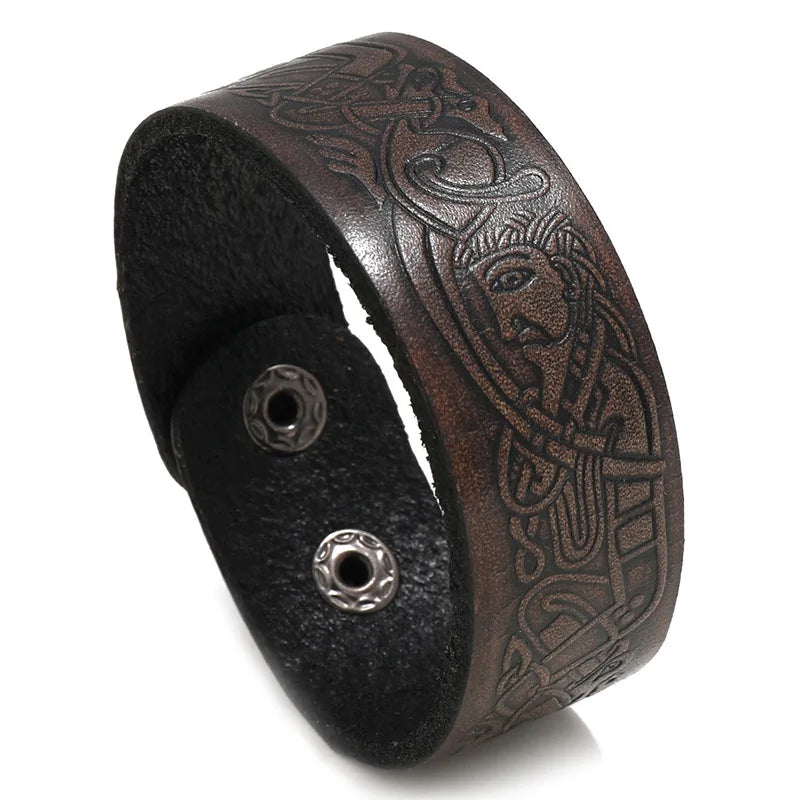 Retro Embossed Totem Cowhide Leather Wristband