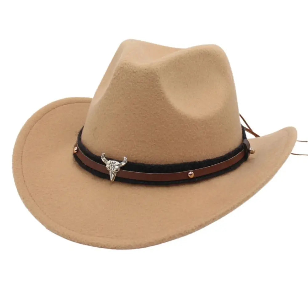 Western Cowboy Hat – Men’s Jazz Knight Felt Hat with Skull-Shaped Decoration, Ethnic Grassland Sombrero Style