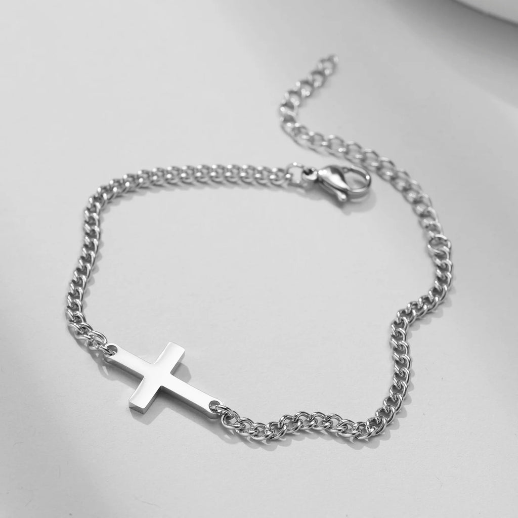 Stainless Steel Cross Bracelet Waterproof Fade Resistant Wristband