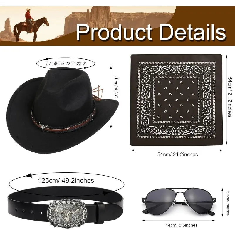 Complete Cowboy Costume Set 🤠 | Hat, Bolo Tie, Belt & Accessories for Men & Women