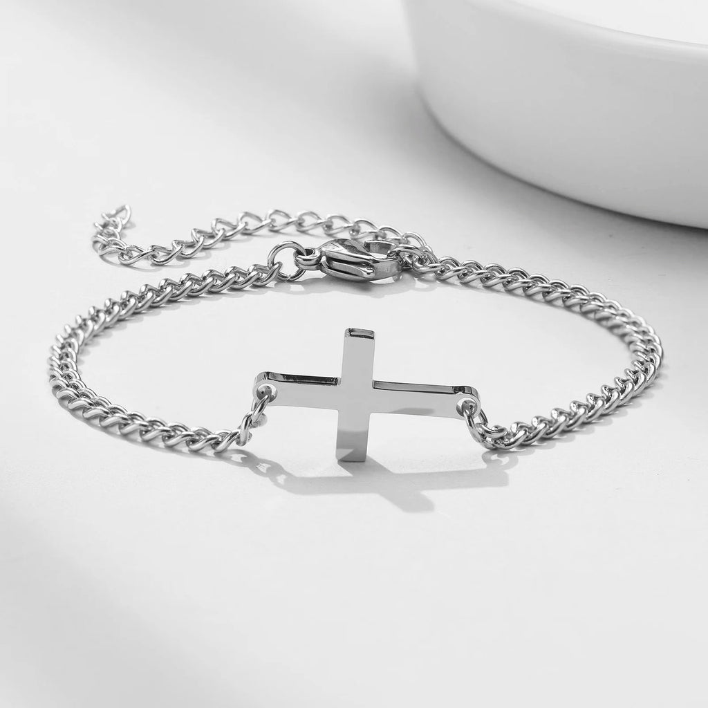 Stainless Steel Cross Bracelet Waterproof Fade Resistant Wristband