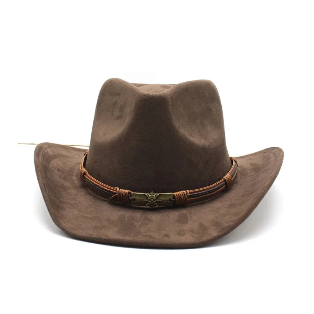 Western Cowboy Hat – Men’s Jazz Knight Felt Hat with Skull-Shaped Decoration, Ethnic Grassland Sombrero Style