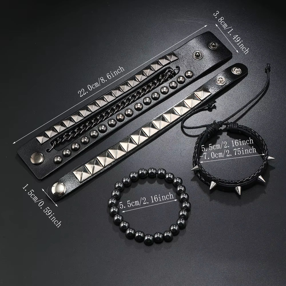 Vintage Leather Bracelet Punk Row Cuspidal Spikes Rivet Stud Wide Cuff PU Leather Punk Gothic Rock Unisex Accessory