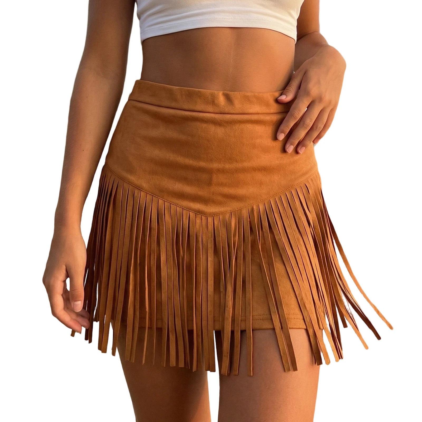 Women’s Western Tassel Mini Skirt – High Waist Cowgirl