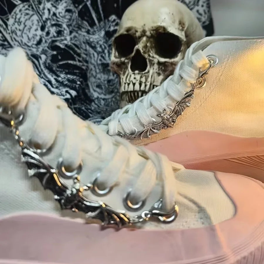 2Pcs Gothic Alloy Bat Shoe Lace Buckle Charms Set For Boots Sneakers High Tops DIY Accessory