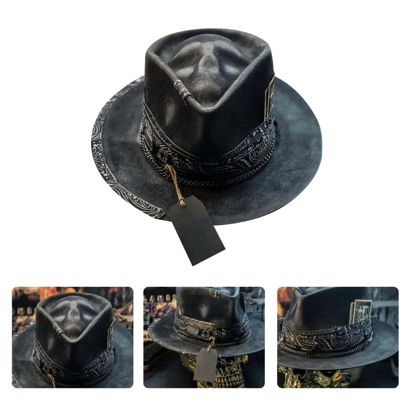 Black Gothic Cowboy Hat Unique Headwear Halloween Party Accessory Skull Cowboy Hat Spooky Headwear Festival Cowboy Caps Ornament