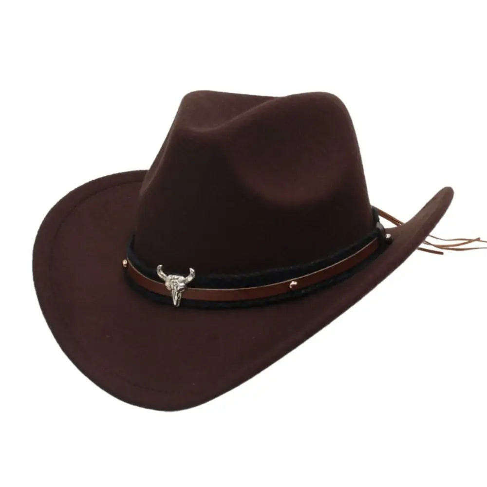 Western Cowboy Hat – Men’s Jazz Knight Felt Hat with Skull-Shaped Decoration, Ethnic Grassland Sombrero Style