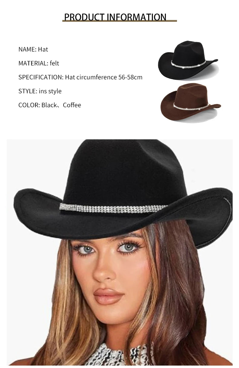 Classic Western Cowboy Hat – Unisex Cowgirl & Cowboy Hat with Sparkly Rhinestone Buckle Belt