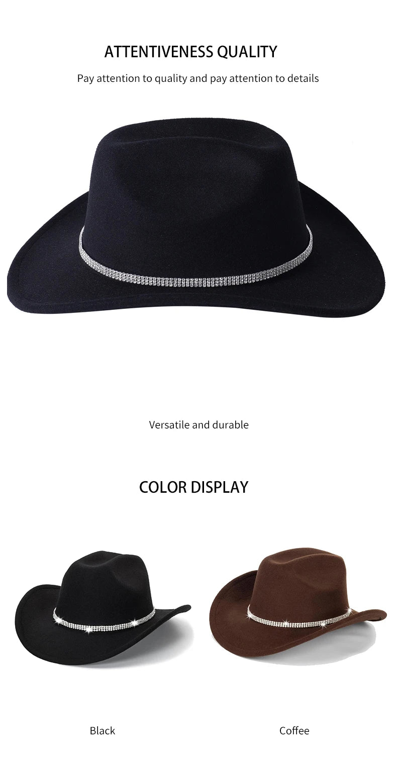 Classic Western Cowboy Hat – Unisex Cowgirl & Cowboy Hat with Sparkly Rhinestone Buckle Belt