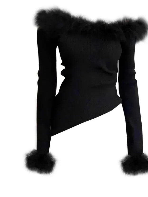 Dark & Chic Black Gothic Tee 🖤 Vintage Aesthetic Long Sleeve Asymmetrical Top, Emo Oversized Style ✨ #GothicFashion