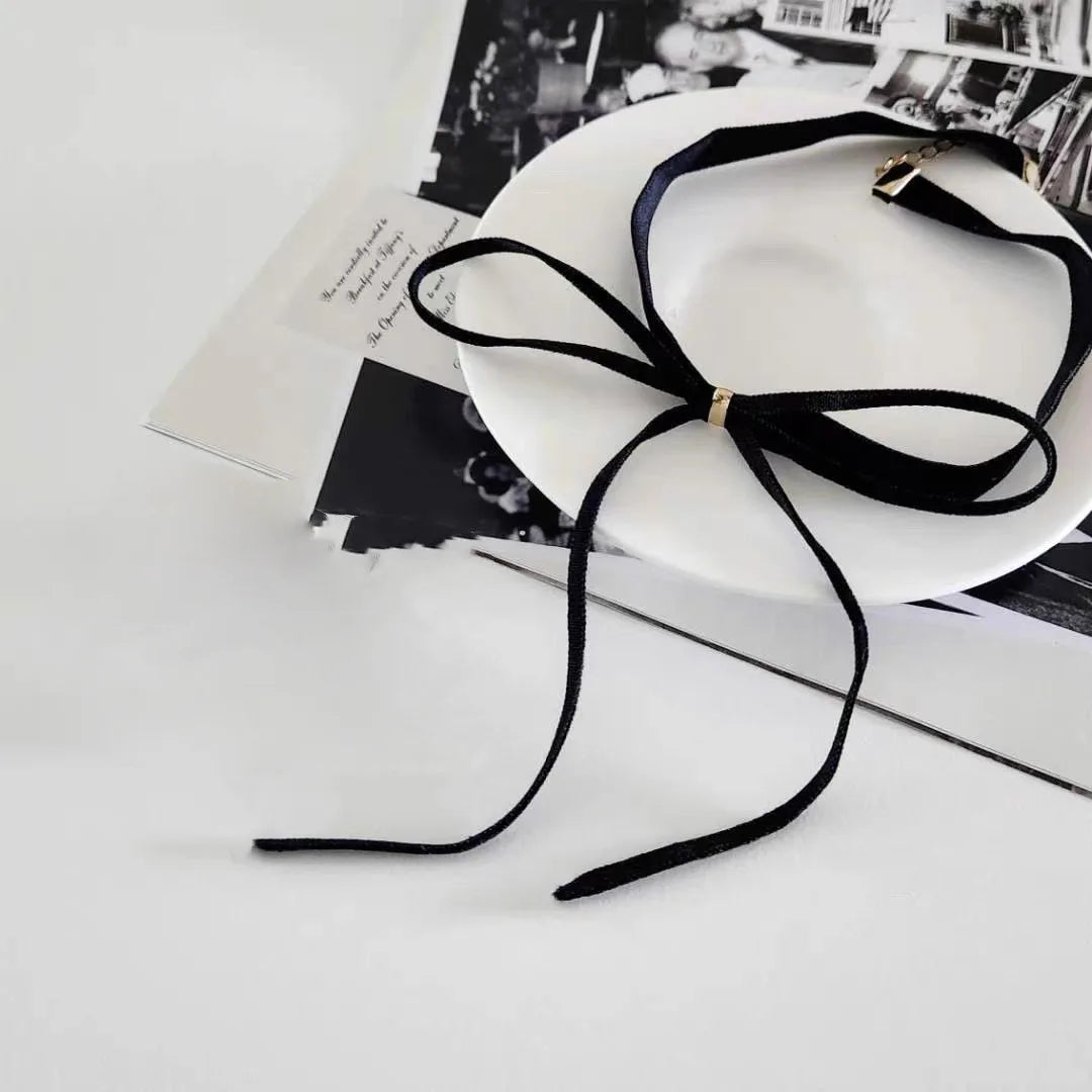 Gothic Bows Pendant Necklace Adjustable Velvet Rope Choker EMO
