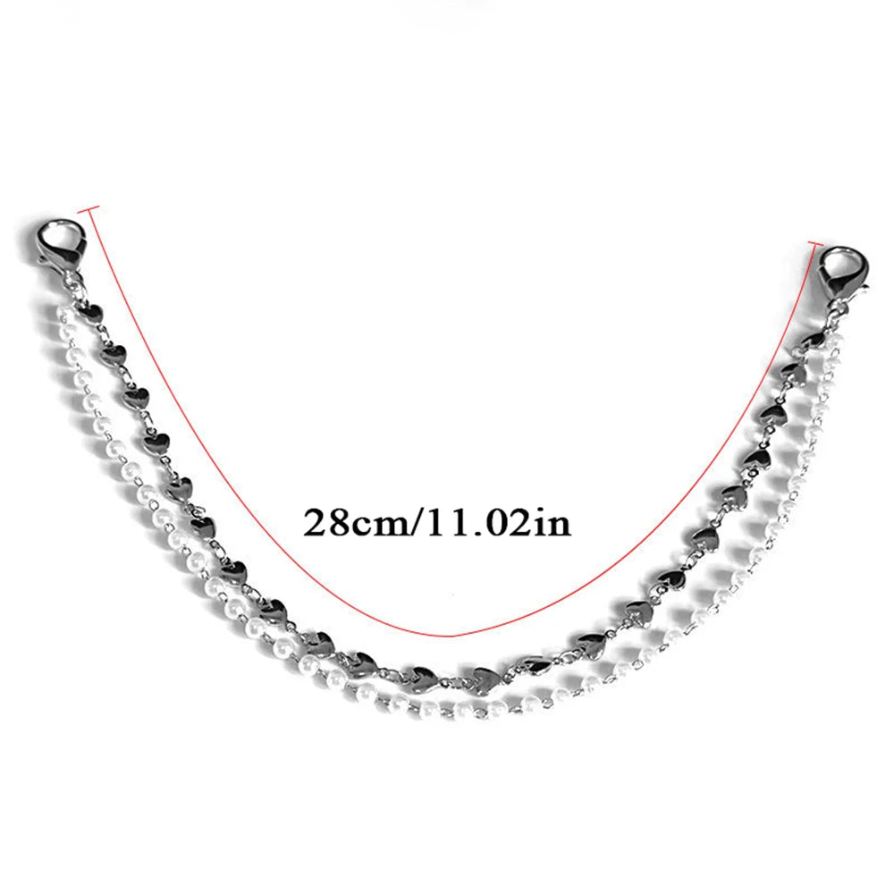 Metal Pearl Chain Canvas Shoes Buckles Charms For Trainers,shoes,boots And Crocs Gold Silver Detachable
