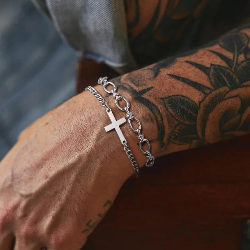 Stainless Steel Cross Bracelet Waterproof Fade Resistant Wristband