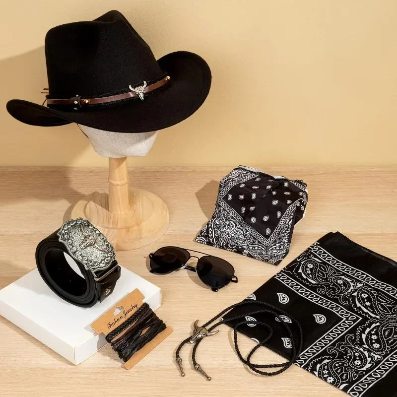 Complete Cowboy Costume Set 🤠 | Hat, Bolo Tie, Belt & Accessories for Men & Women