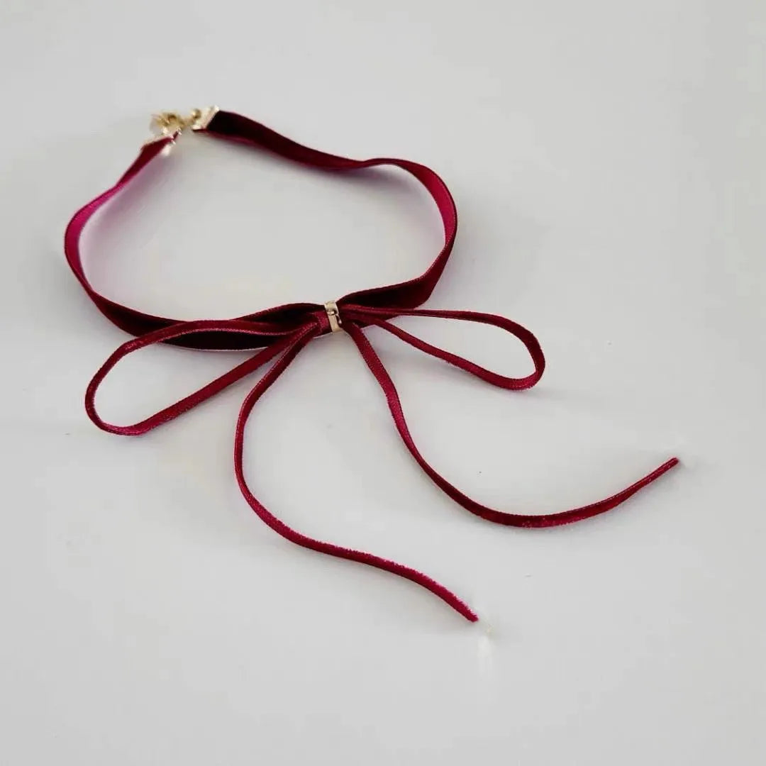 Gothic Bows Pendant Necklace Adjustable Velvet Rope Choker EMO