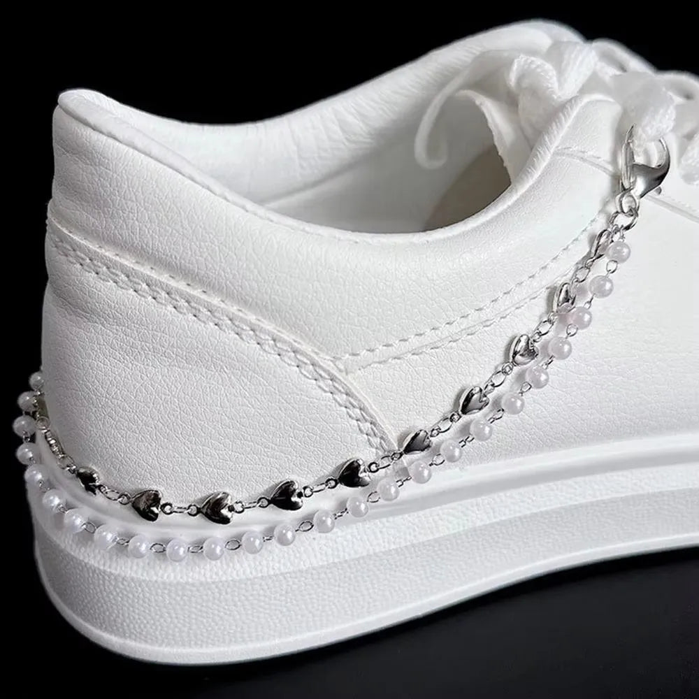 Metal Pearl Chain Canvas Shoes Buckles Charms For Trainers,shoes,boots And Crocs Gold Silver Detachable