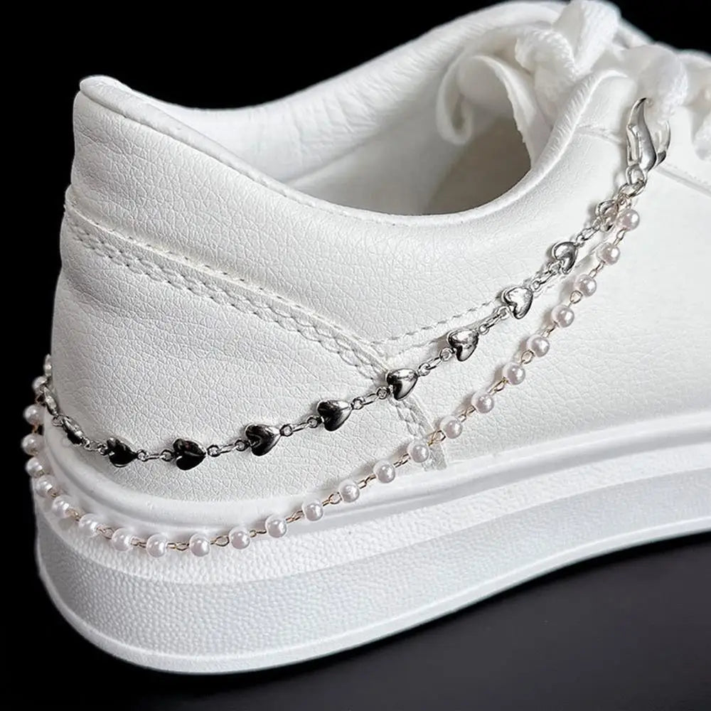 Metal Pearl Chain Canvas Shoes Buckles Charms For Trainers,shoes,boots And Crocs Gold Silver Detachable