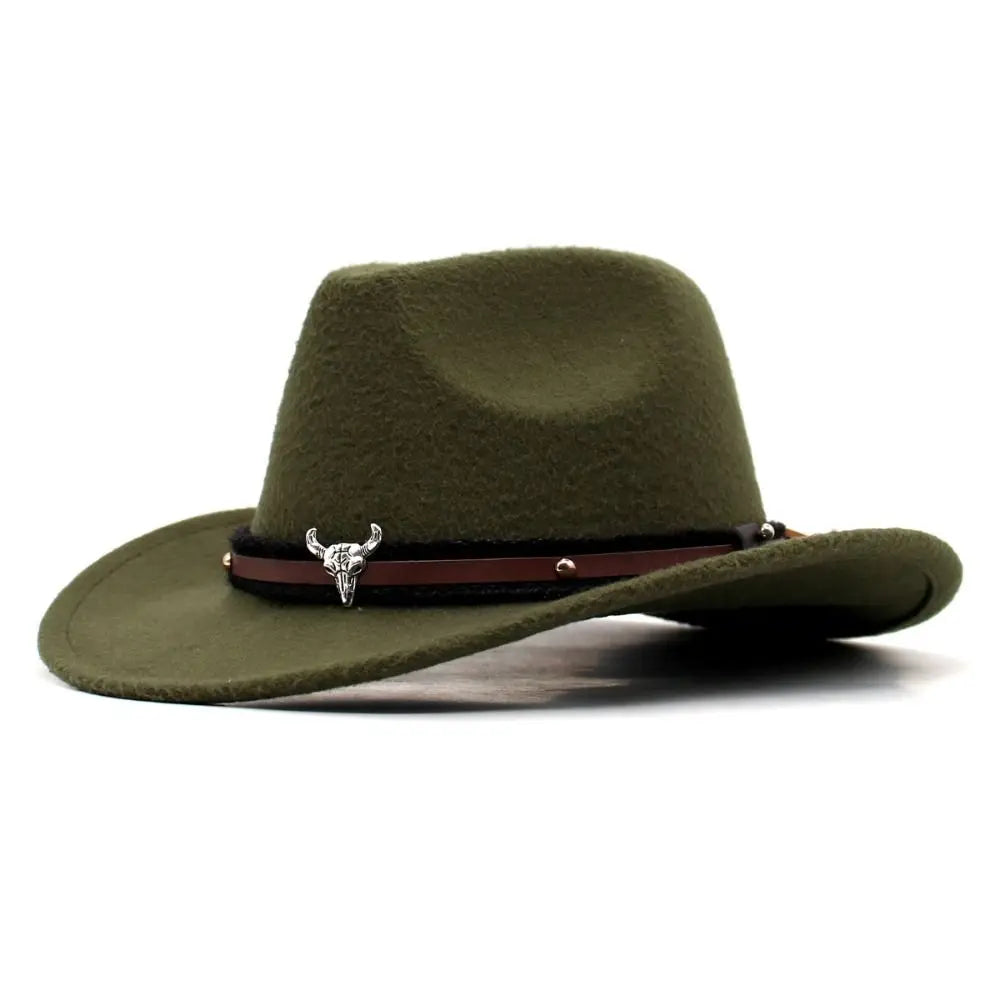 Western Cowboy Hat – Men’s Jazz Knight Felt Hat with Skull-Shaped Decoration, Ethnic Grassland Sombrero Style
